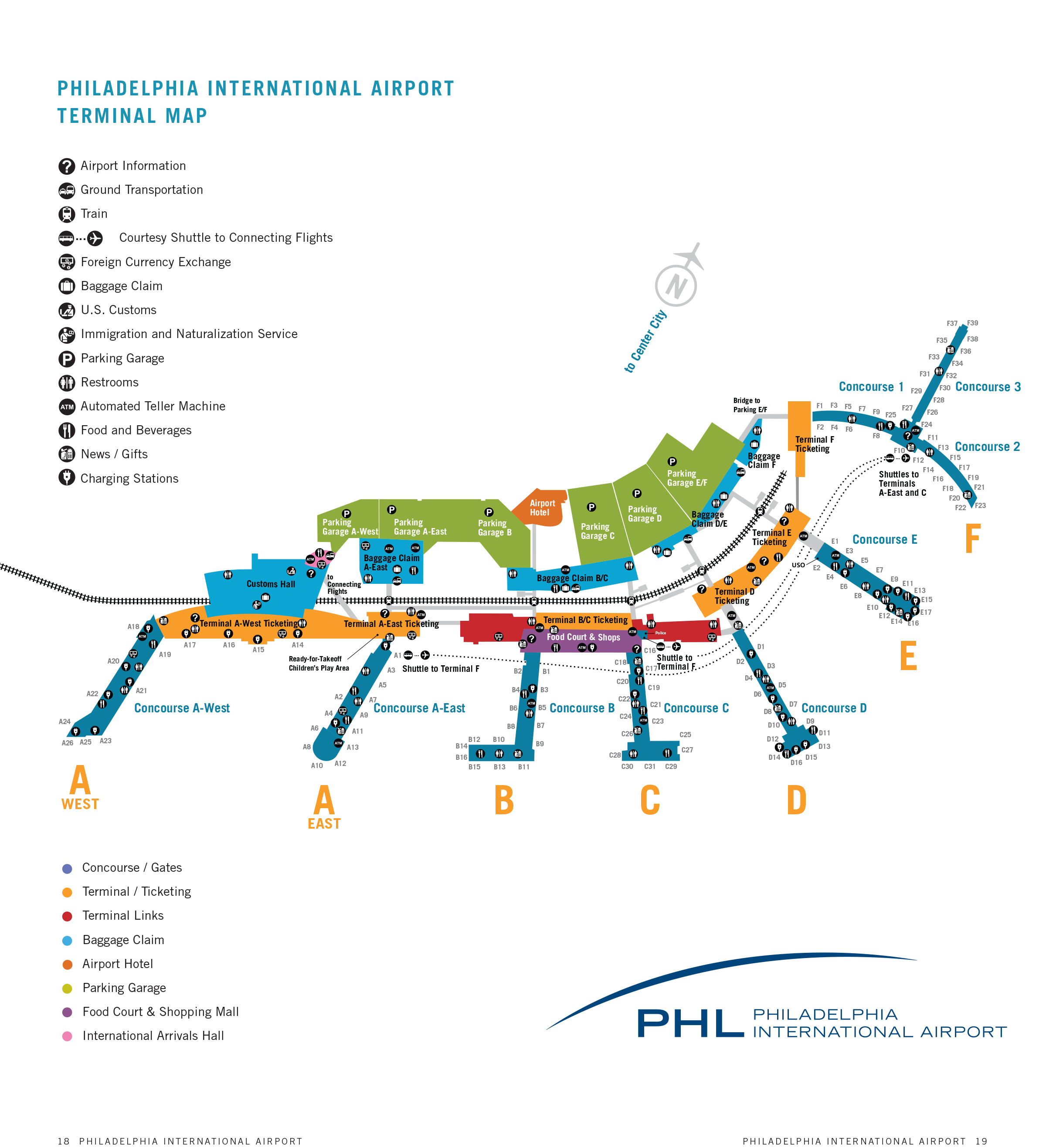 Philadelphia International Airport Map Phl Printable Terminal Maps