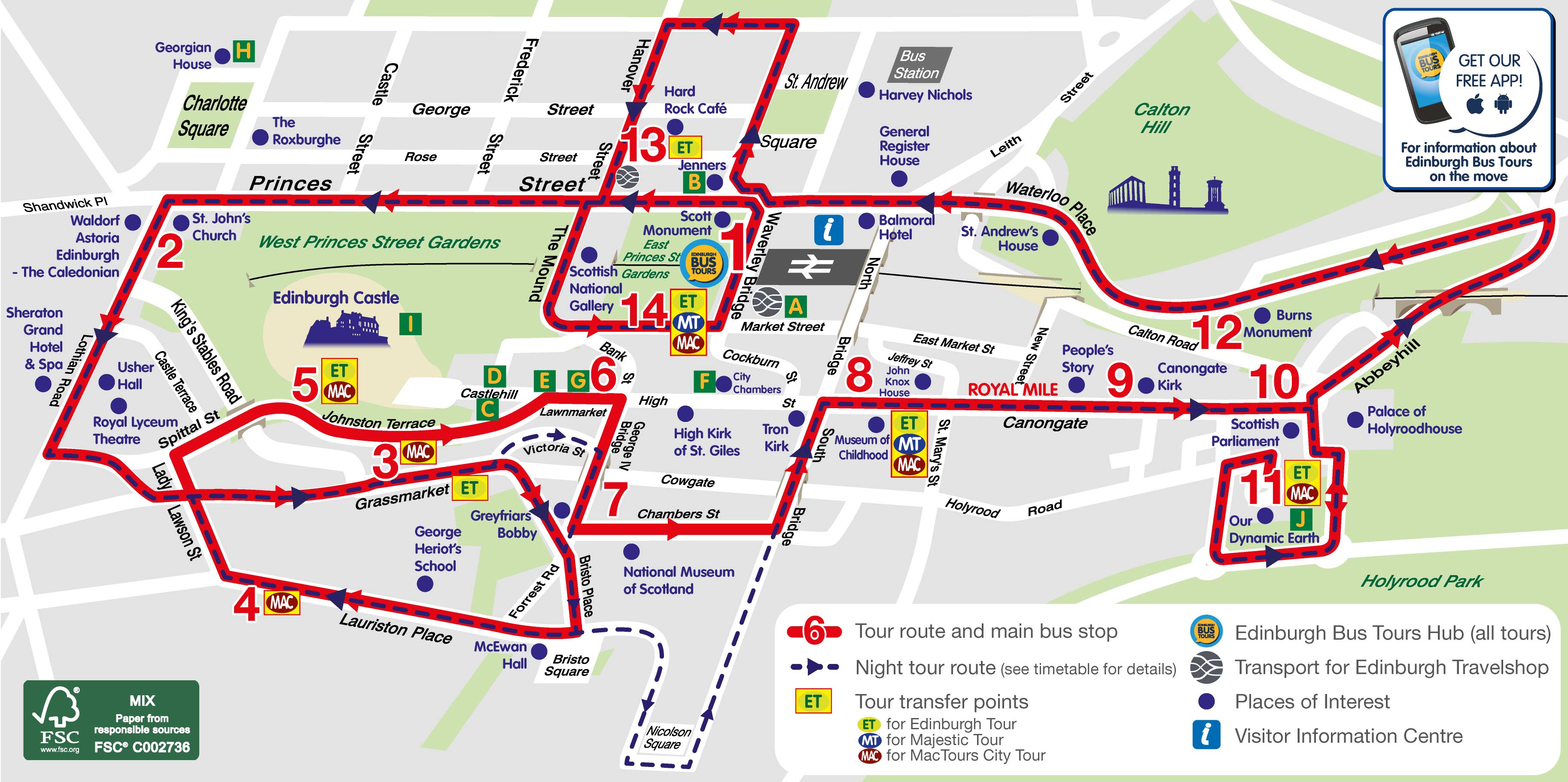 Edinburgh Hop On Hop Off Tours Bus Route Map 