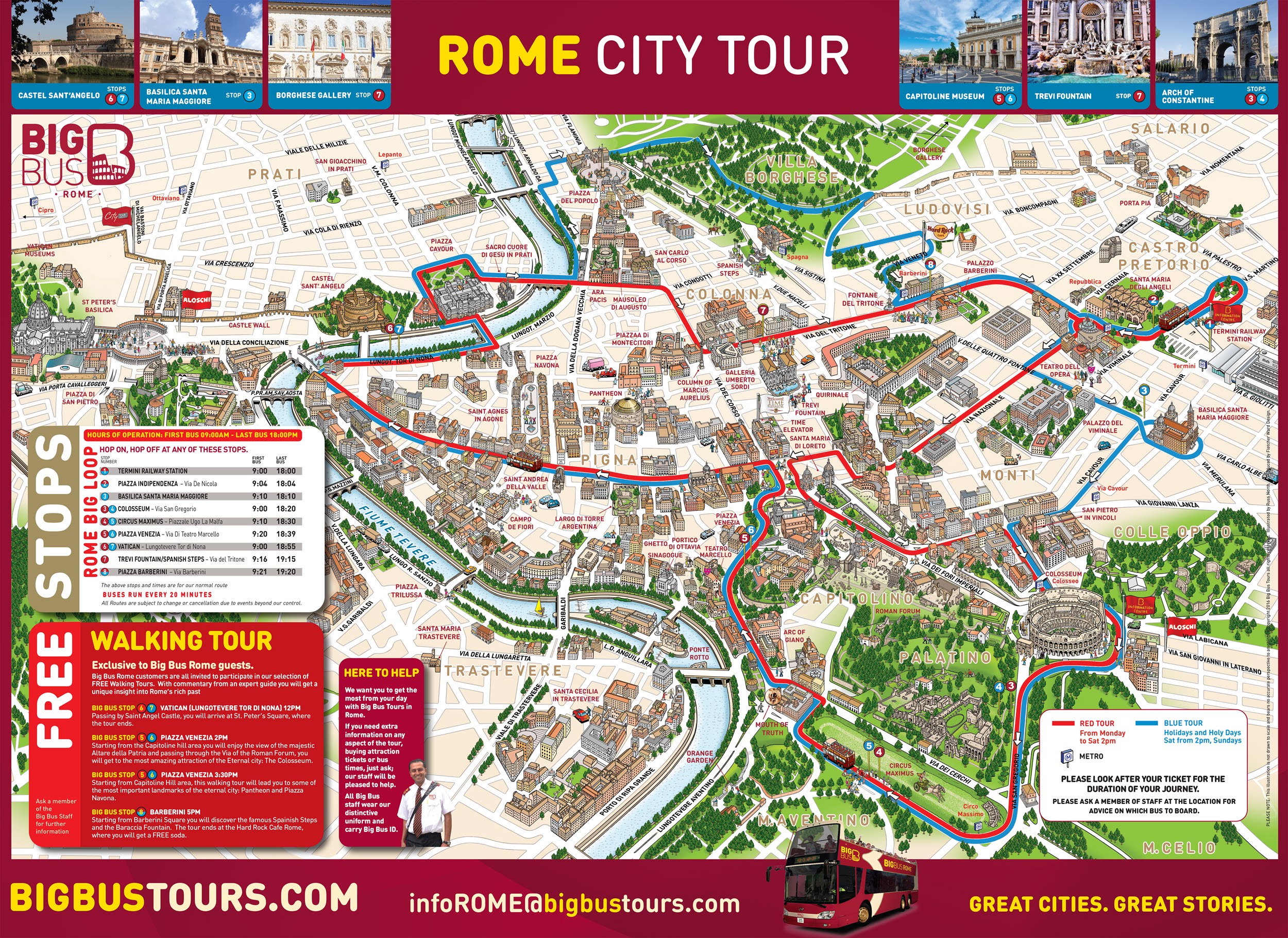 big bus tours rome stops