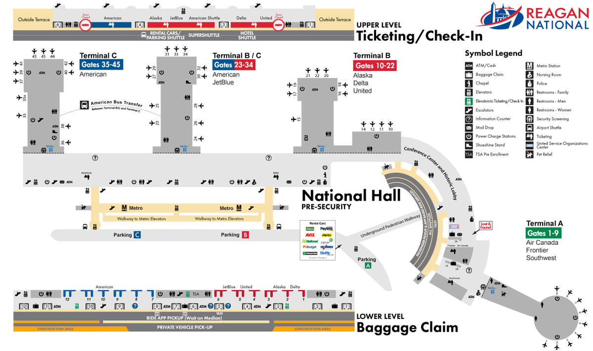 Ronald Reagan Washington National Airport Map (DCA) - Printable ...