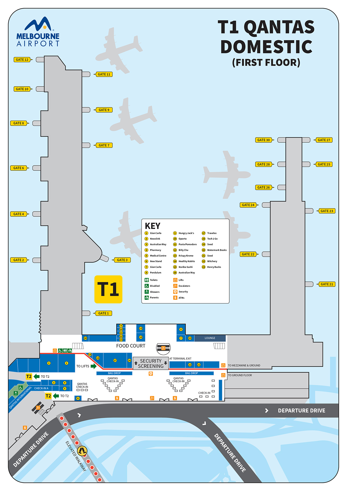 Melbourne Airport Map (MEL) - Printable Terminal Maps, Shops, Food ...