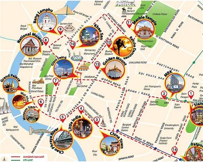 Bangkok Hop-On Hop-Off Bus Tour Map