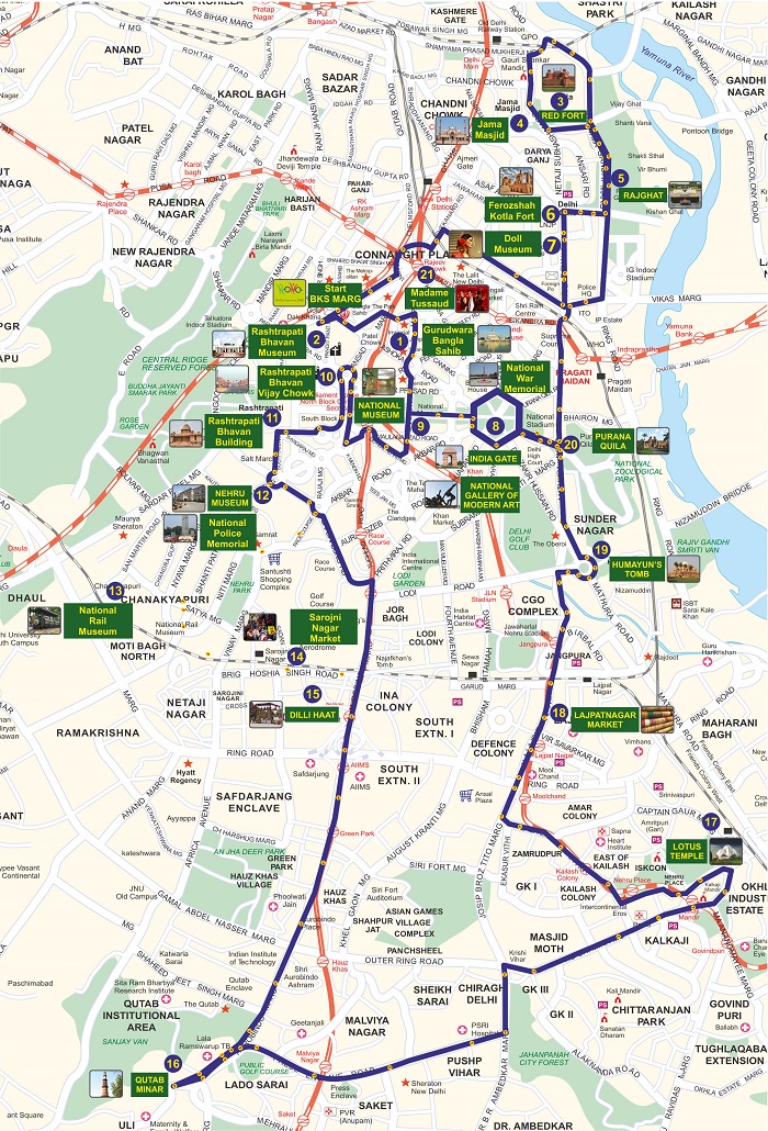 Delhi Hop-On Hop-Off Bus Tour Map