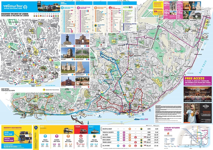Lisbon Yellow 4 in 1 Hop-On Hop-Off Bus and Tram Map