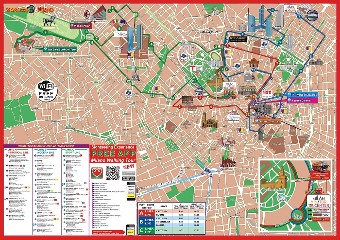 City Sightseeing Hop-On Hop-Off Milan Bus Tour Map