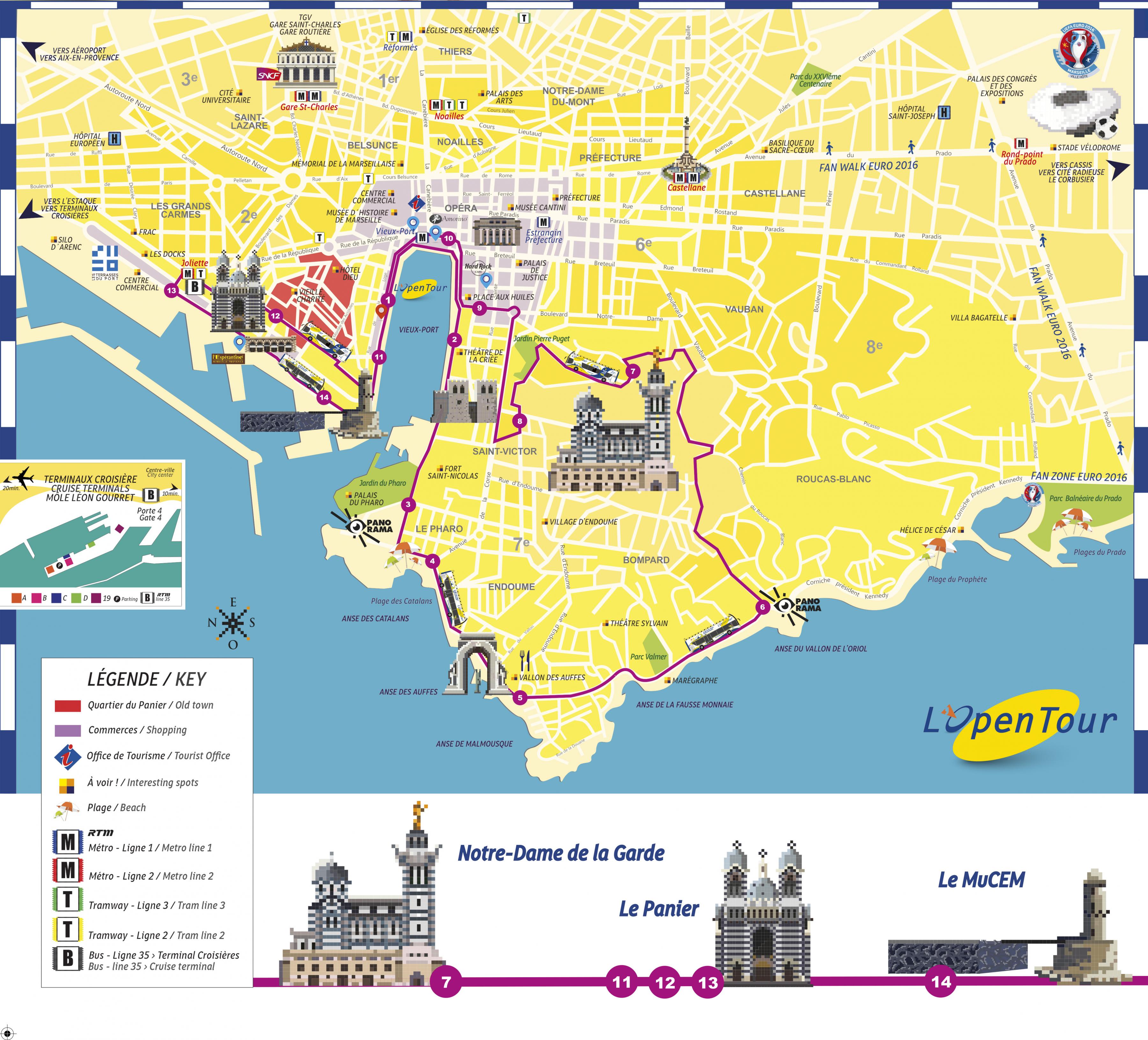 Marseille Attractions Map Pdf Free Printable Tourist Map Marseille Waking Tours Maps